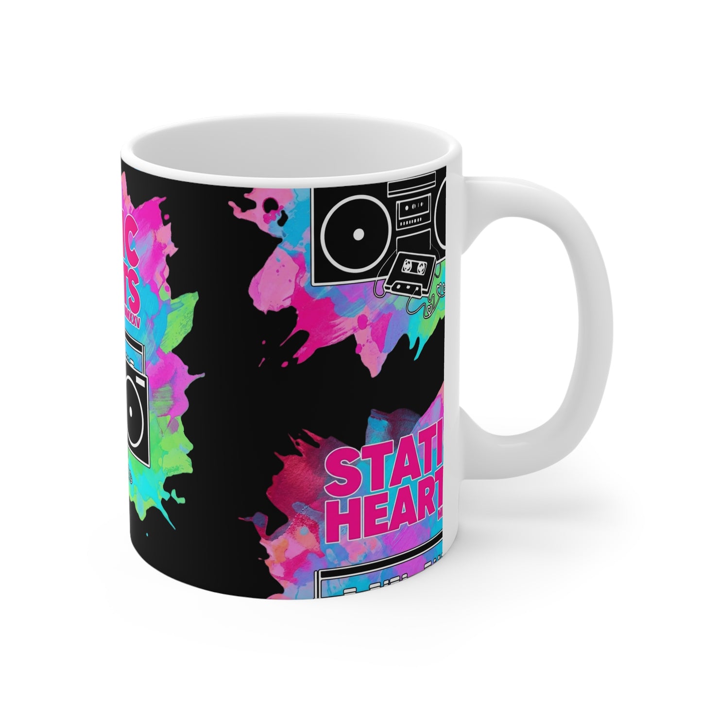 Static Hearts Neon Retro Boombox Mug