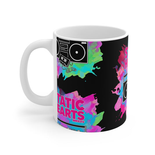 Static Hearts Neon Retro Boombox Mug