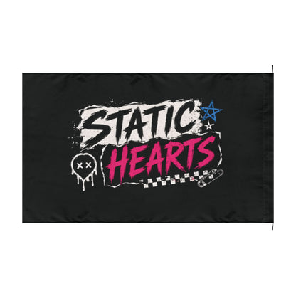 Static Hearts Band Flag — Double-Sided Punk Rock Logo