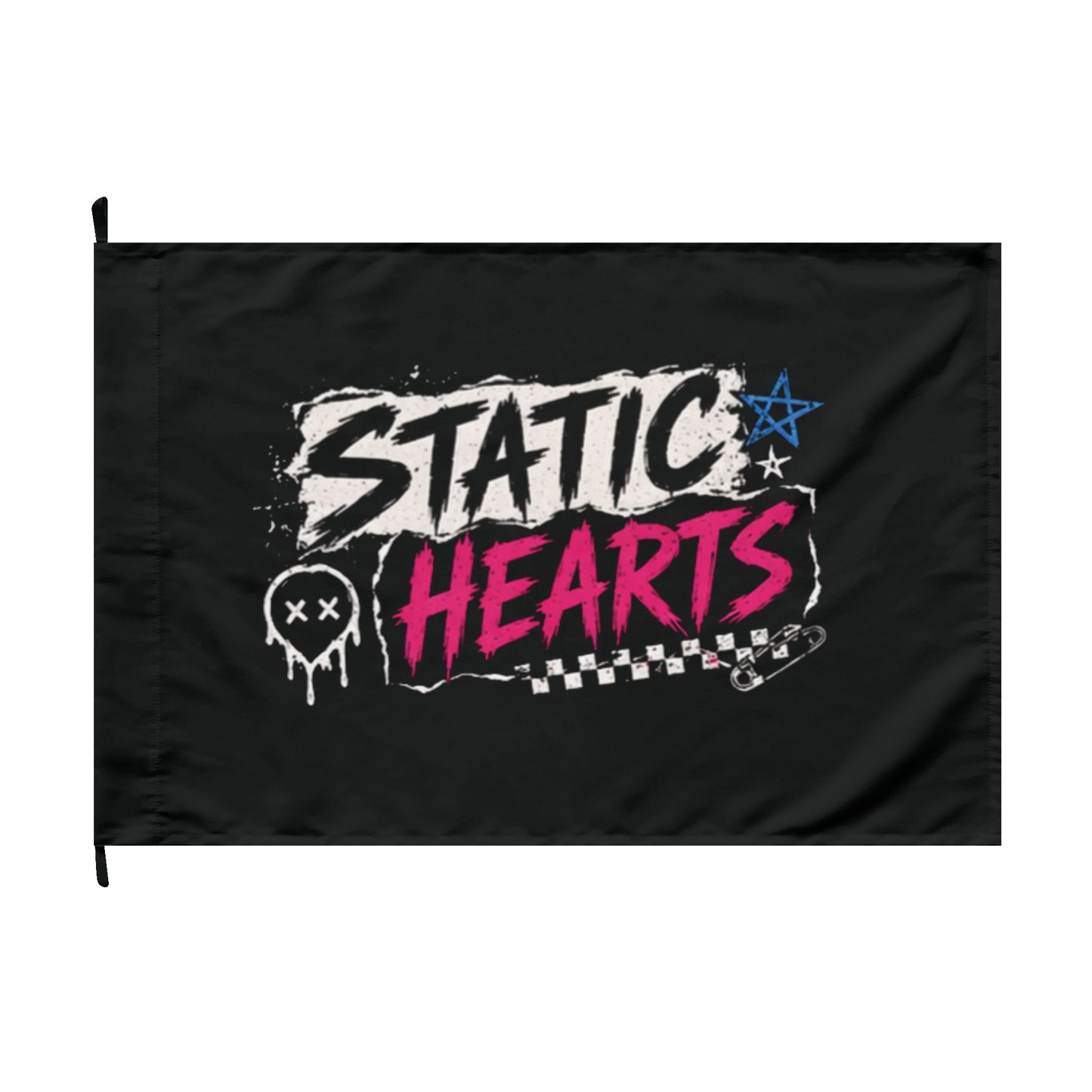 Static Hearts Band Flag — Double-Sided Punk Rock Logo
