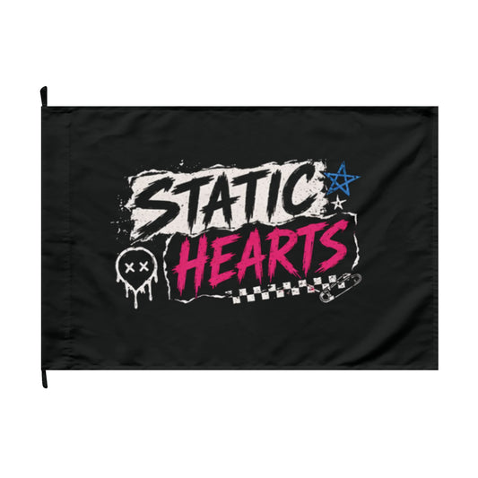 Static Hearts Band Flag — Double-Sided Punk Rock Logo