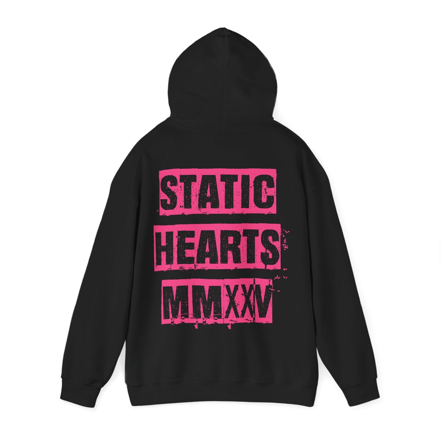 Distressed Pink Static Hearts MMXXV Hoodie