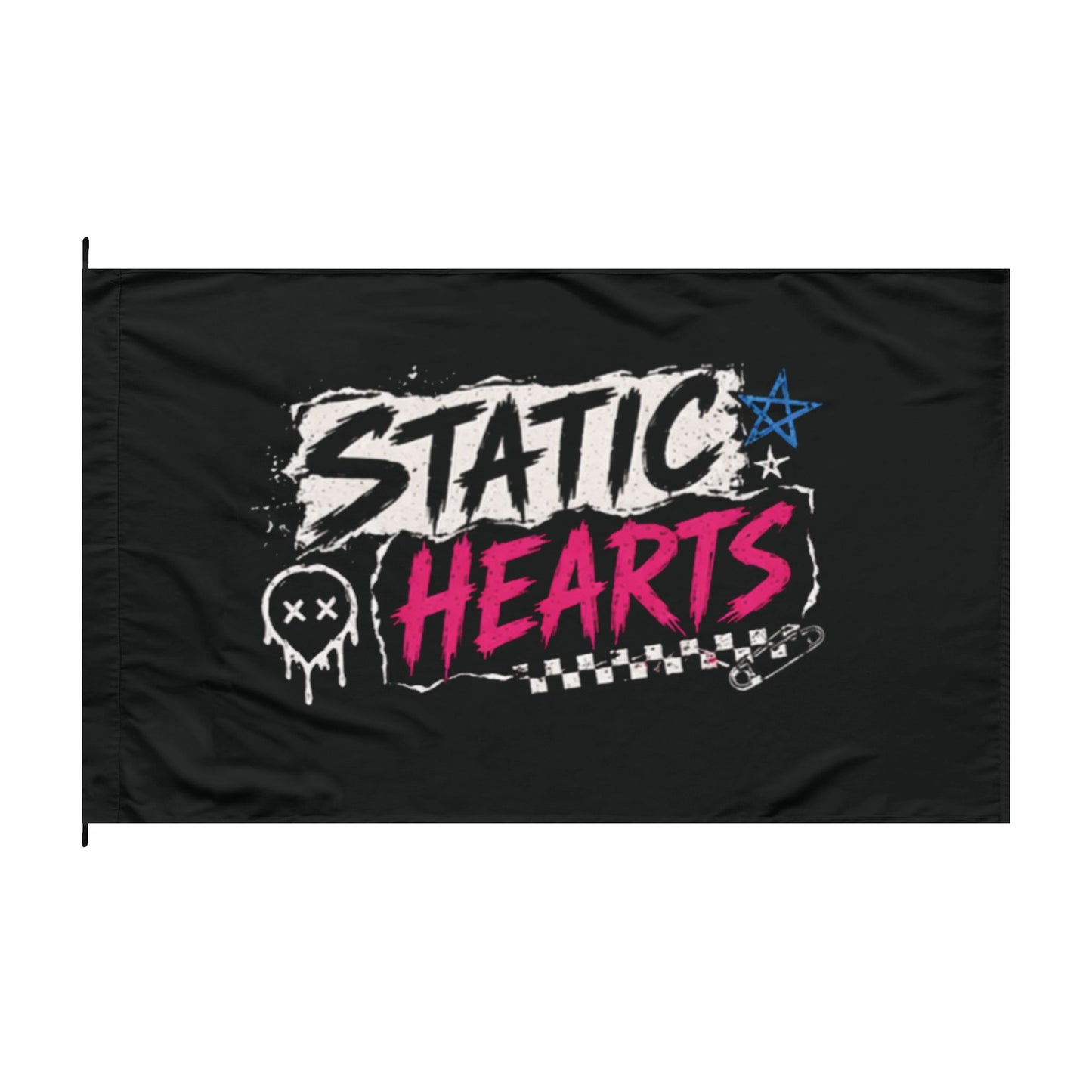 Static Hearts Band Flag — Double-Sided Punk Rock Logo