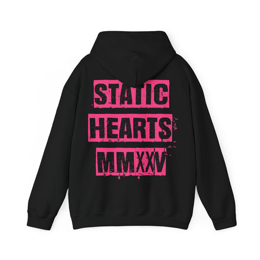 Distressed Pink Static Hearts MMXXV Hoodie